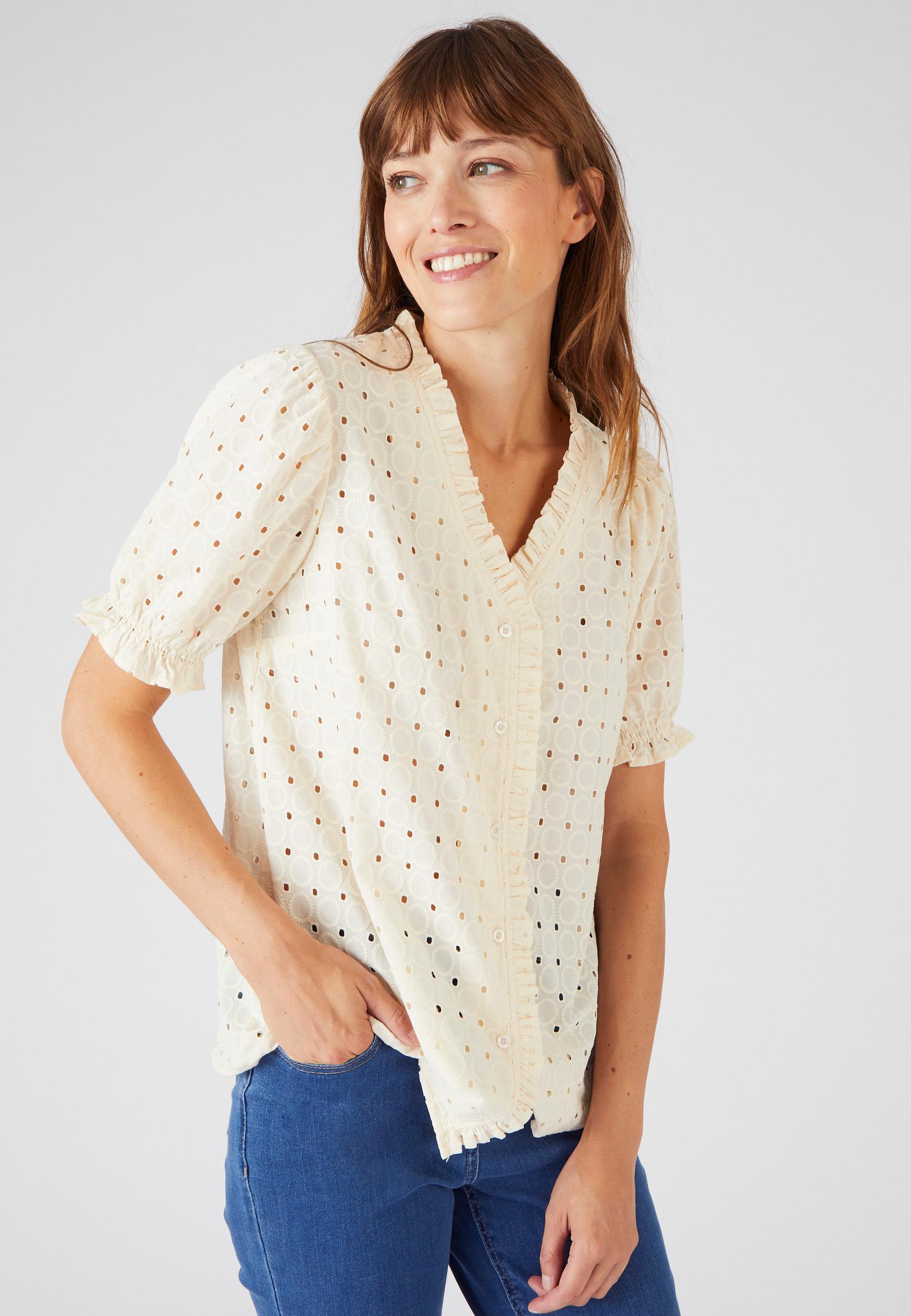 Bluse Mit Lochstickerei. Damen Braun 52 von Damart