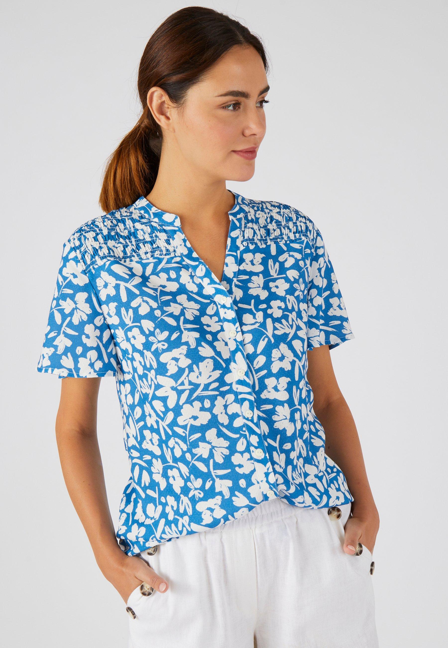 Gesmokte Bluse, Climatyl. Damen Blau 40 von Damart