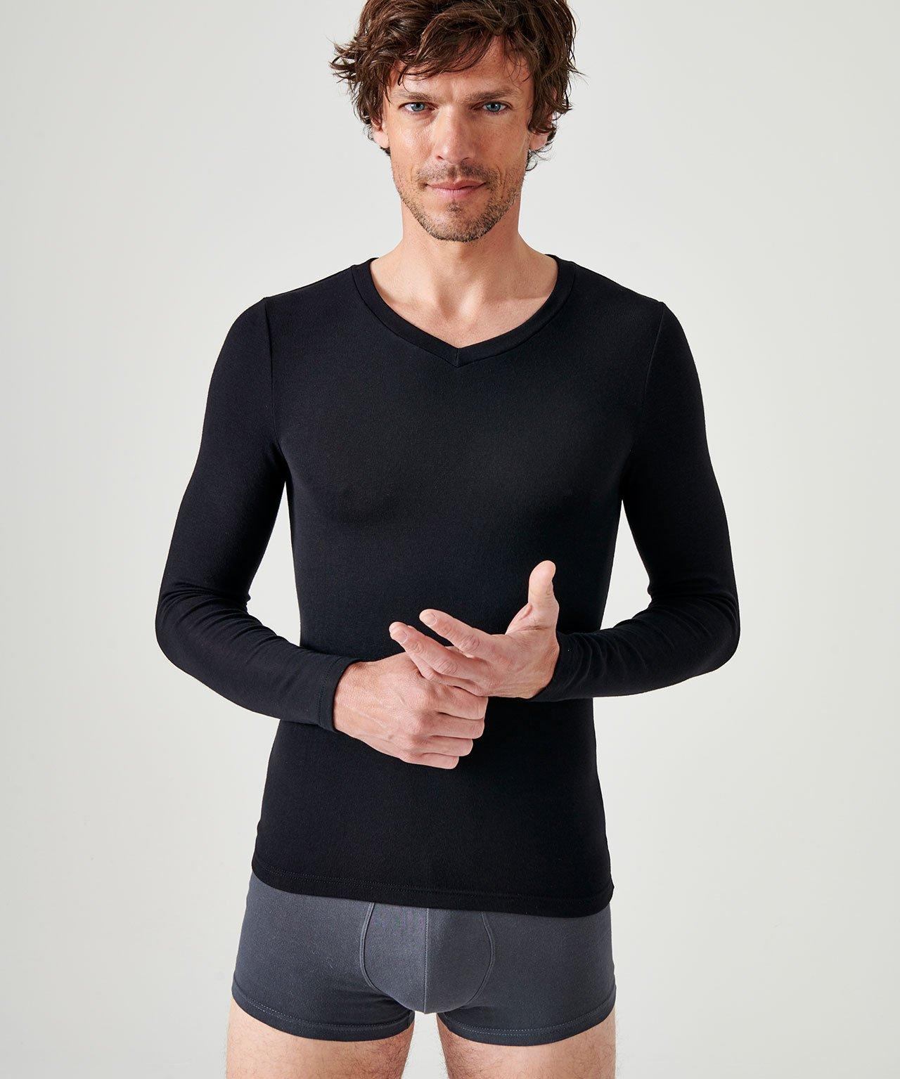 Langärmeliges Shirt Mit V-ausschnitt, Wärmegrad Medium 3. Herren Schwarz M von Damart