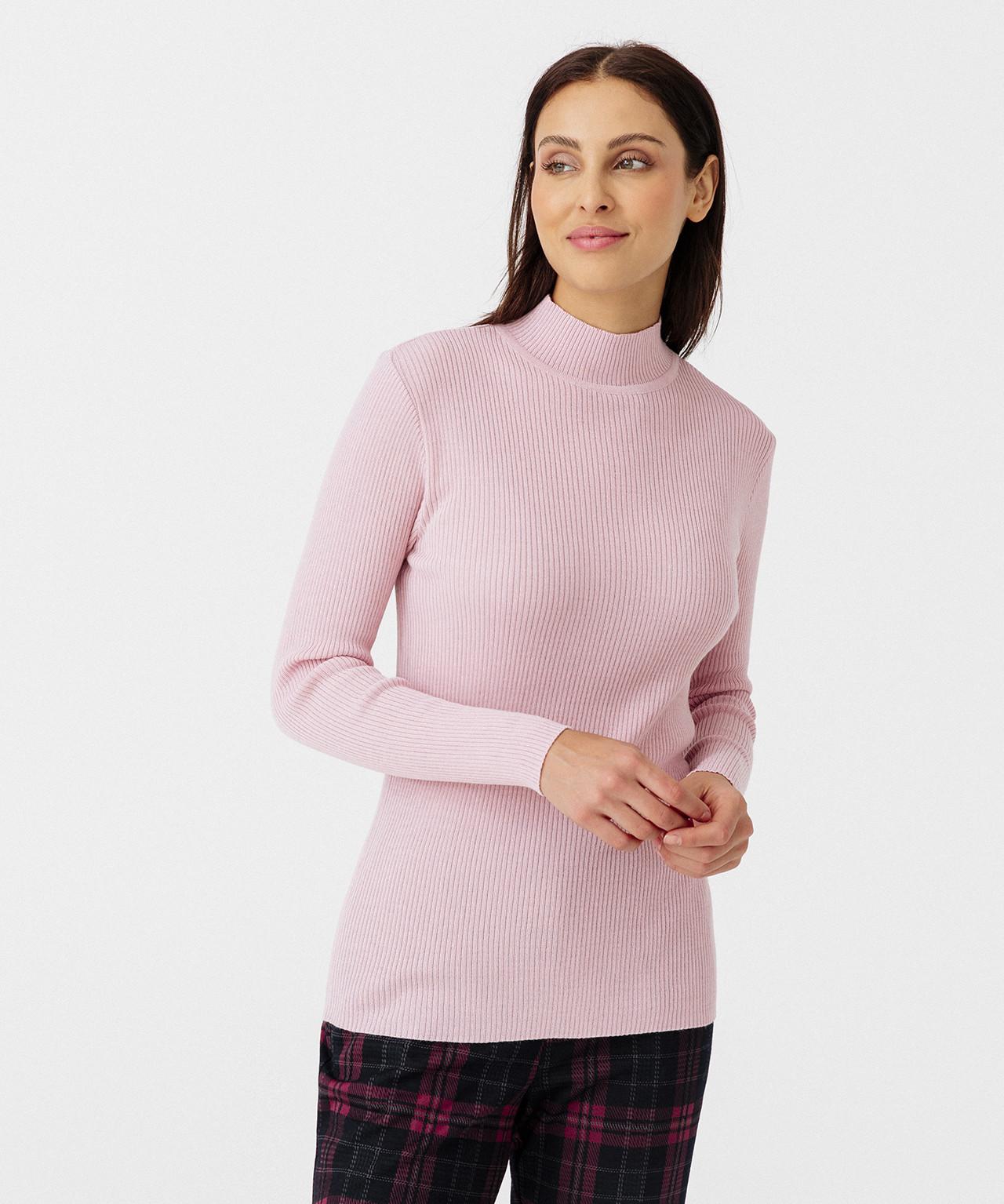 Rippstrickpullover Stehkragen Uni Und Gestreift, 50 % Merino-wolle. Damen Rosa 35 von Damart