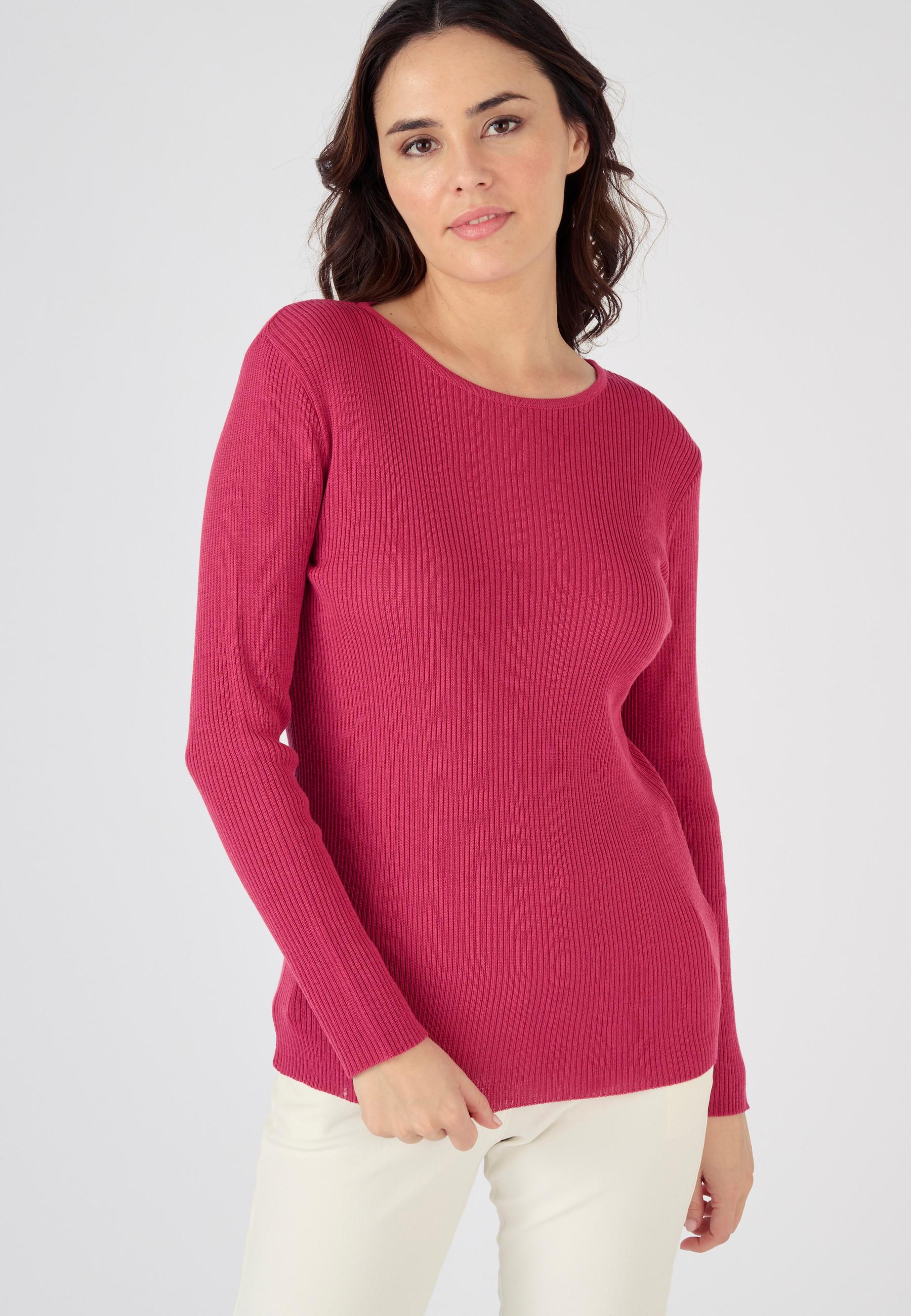 Rundhalspullover Rippstrick Uni Und Gestreift, 50 % Merino-wolle. Damen Rosa 42/44 von Damart