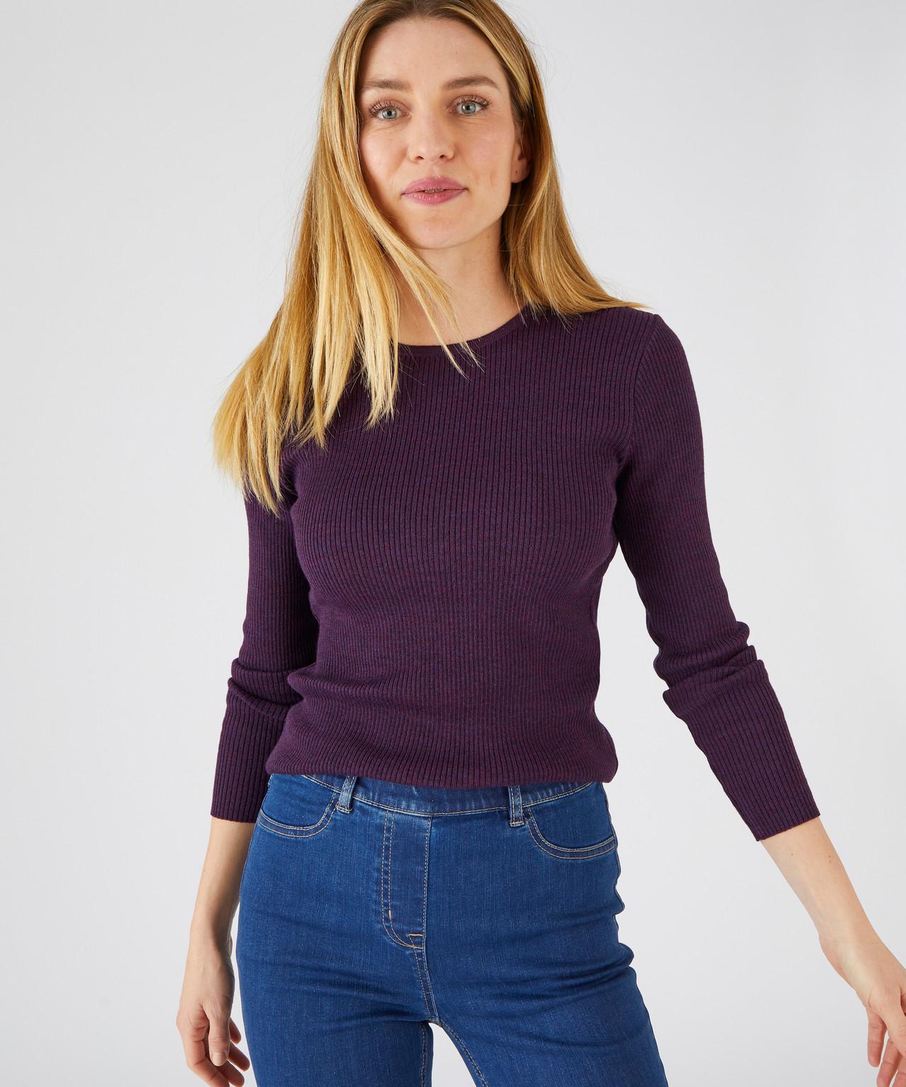 Rundhalspullover Rippstrick Uni Und Gestreift, 50 % Merino-wolle. Damen Violett 42/44 von Damart