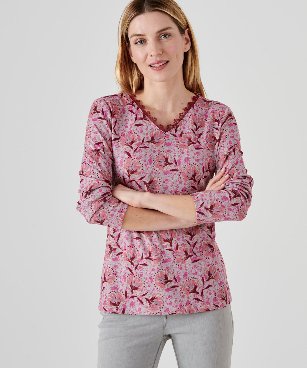 Shirt Aus Warmem Strick Mit Blumendruck. Damen Rot 42/44 von Damart