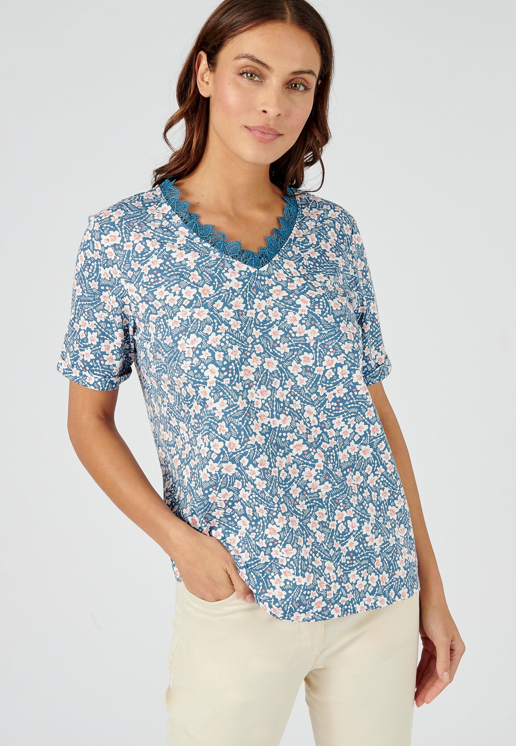 T-shirt Mit Blumenprint. Damen Blau 50/52 von Damart