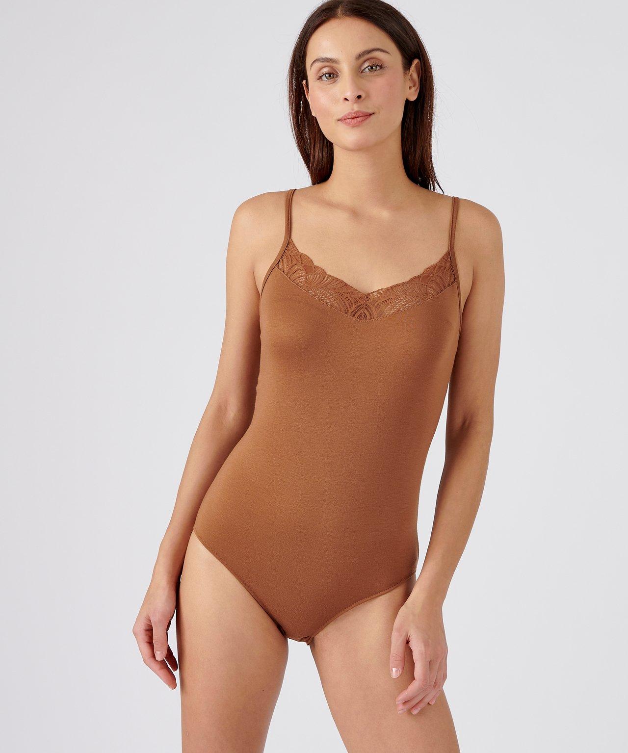 Spitzen-body Thermolactyl Invisible, Wärmegrad Soft 2. Damen Braun 34/36 von Damart