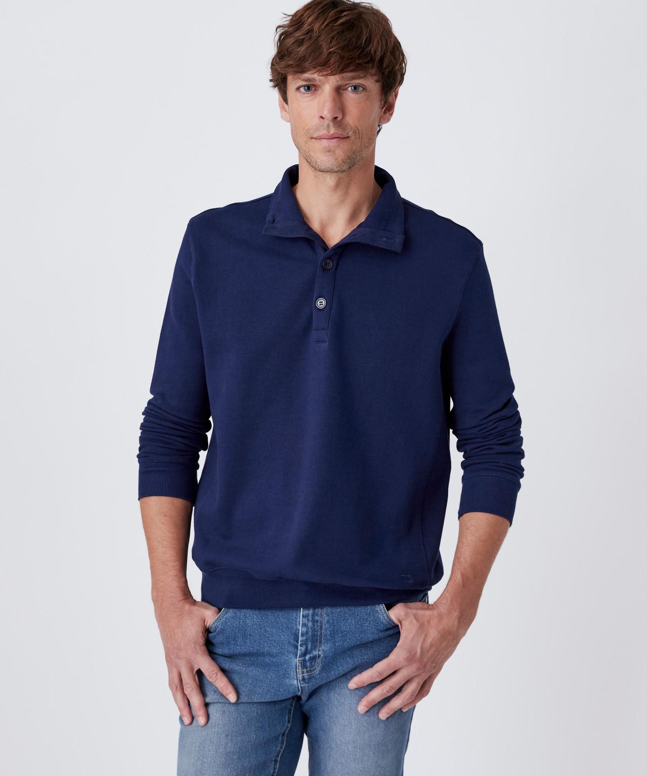 Sweatshirt Aus Molton Mit Stehkragen, Aus Reiner, Schmiegsam Weicher Baumwolle, Innen Bouclé. Herren Blau L von Damart