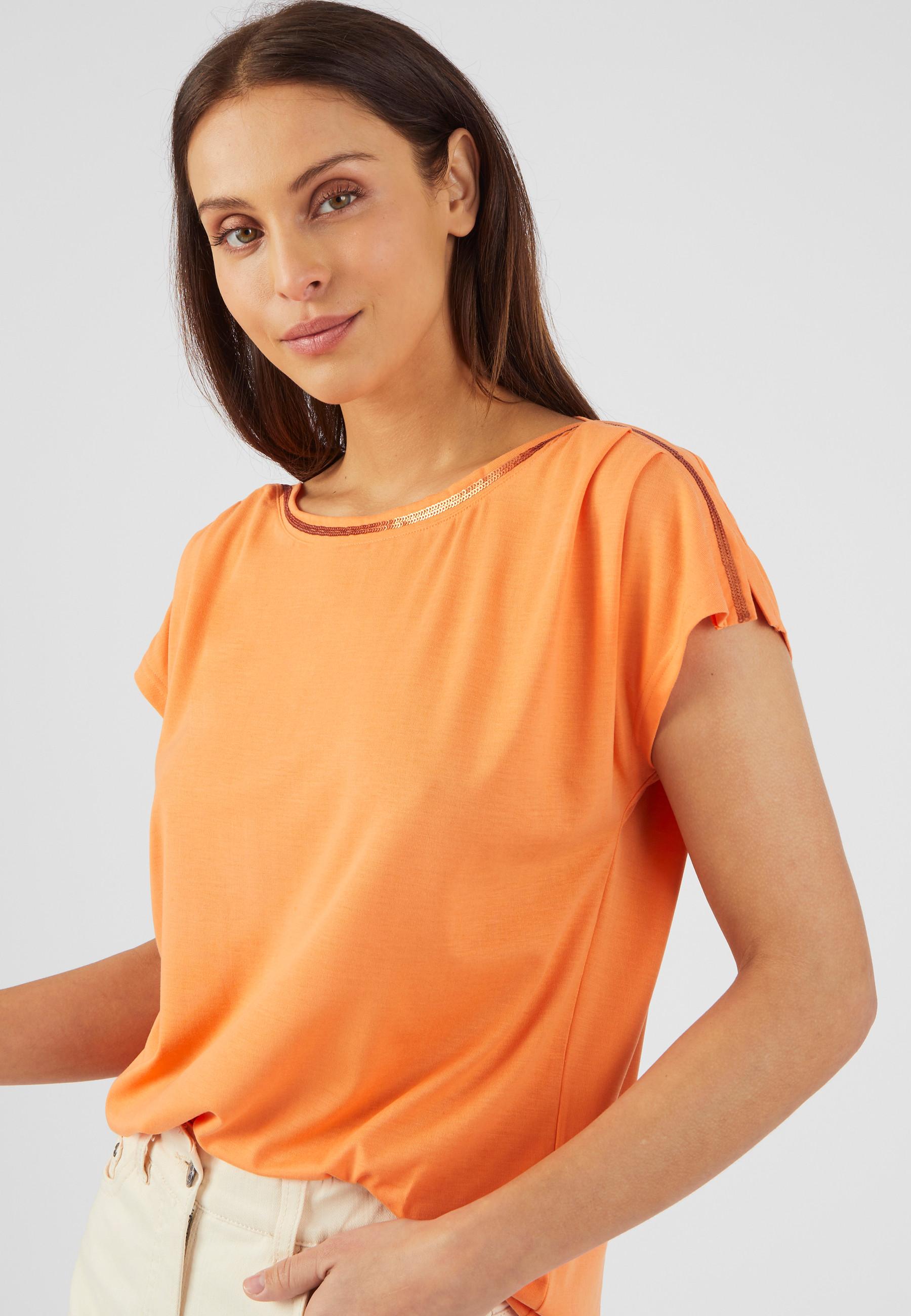 T-shirt Mit U-boot-ausschnitt Uni Und Gemustert Climatyl Damen Orange 50/52 von Damart