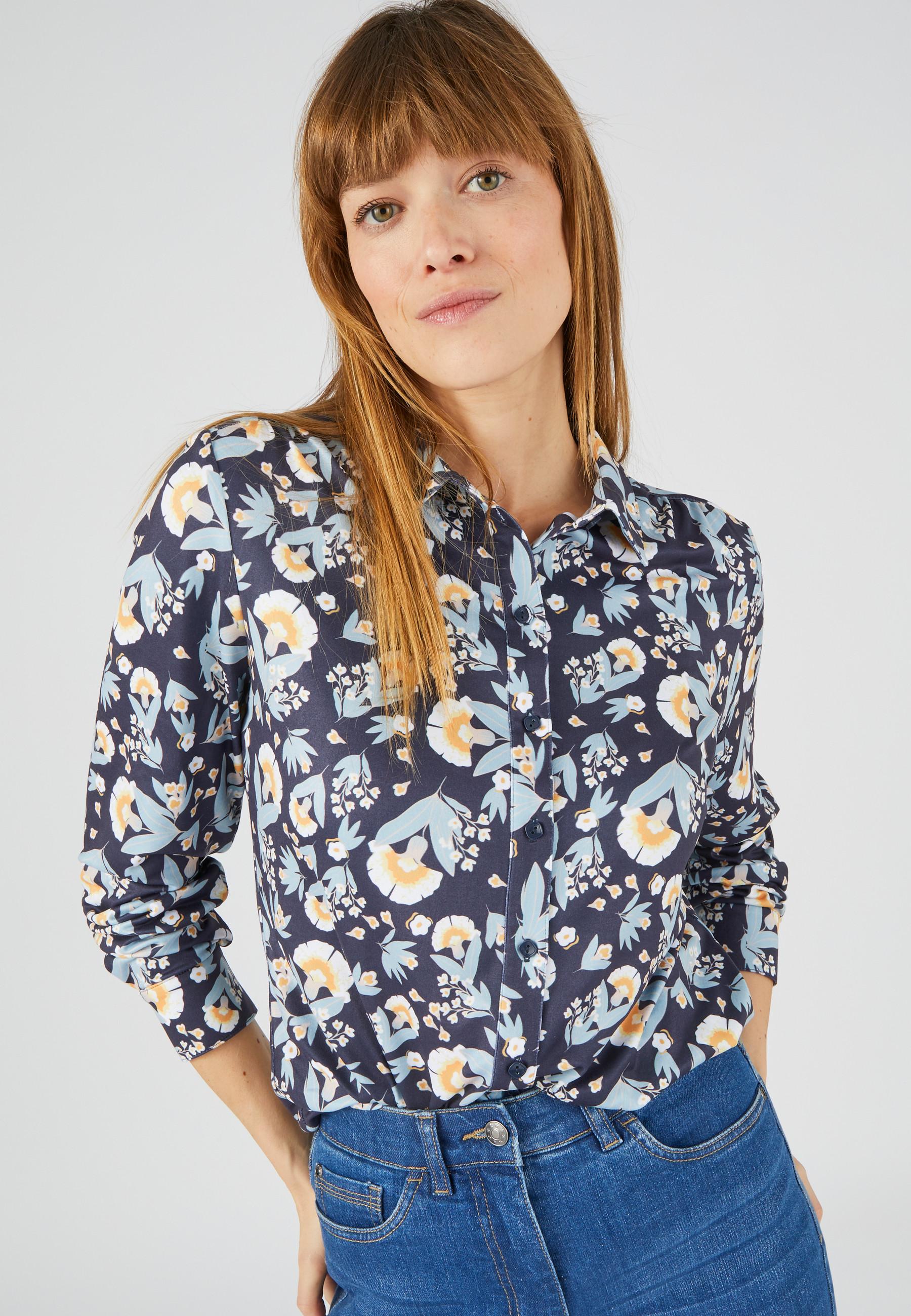 Warme Strickbluse Mit Blumen Oder Geometrischen Mustern Damen Blau 42/44 von Damart