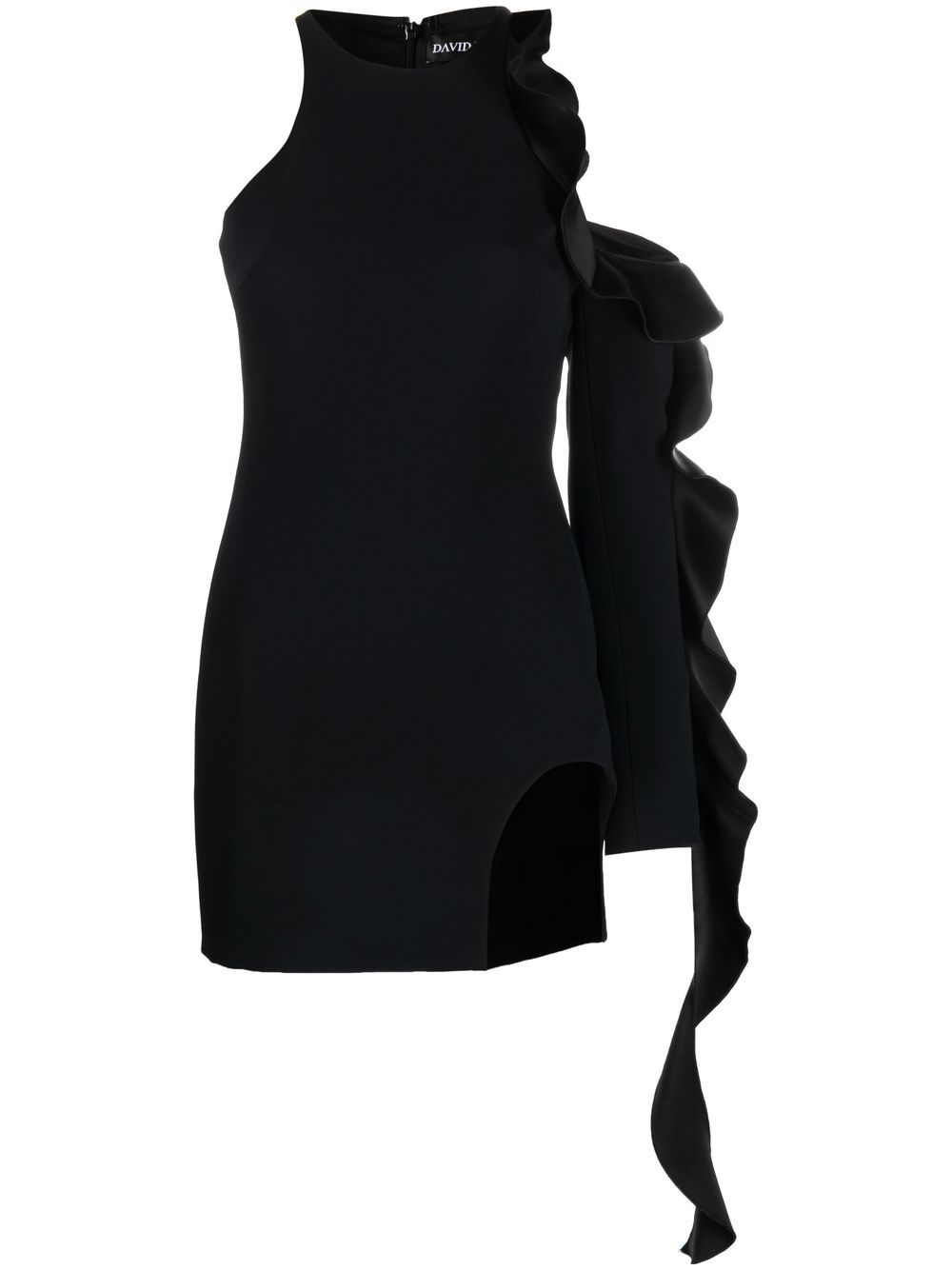 David Koma asymmetric ruffle-trim mini dress - Black von David Koma