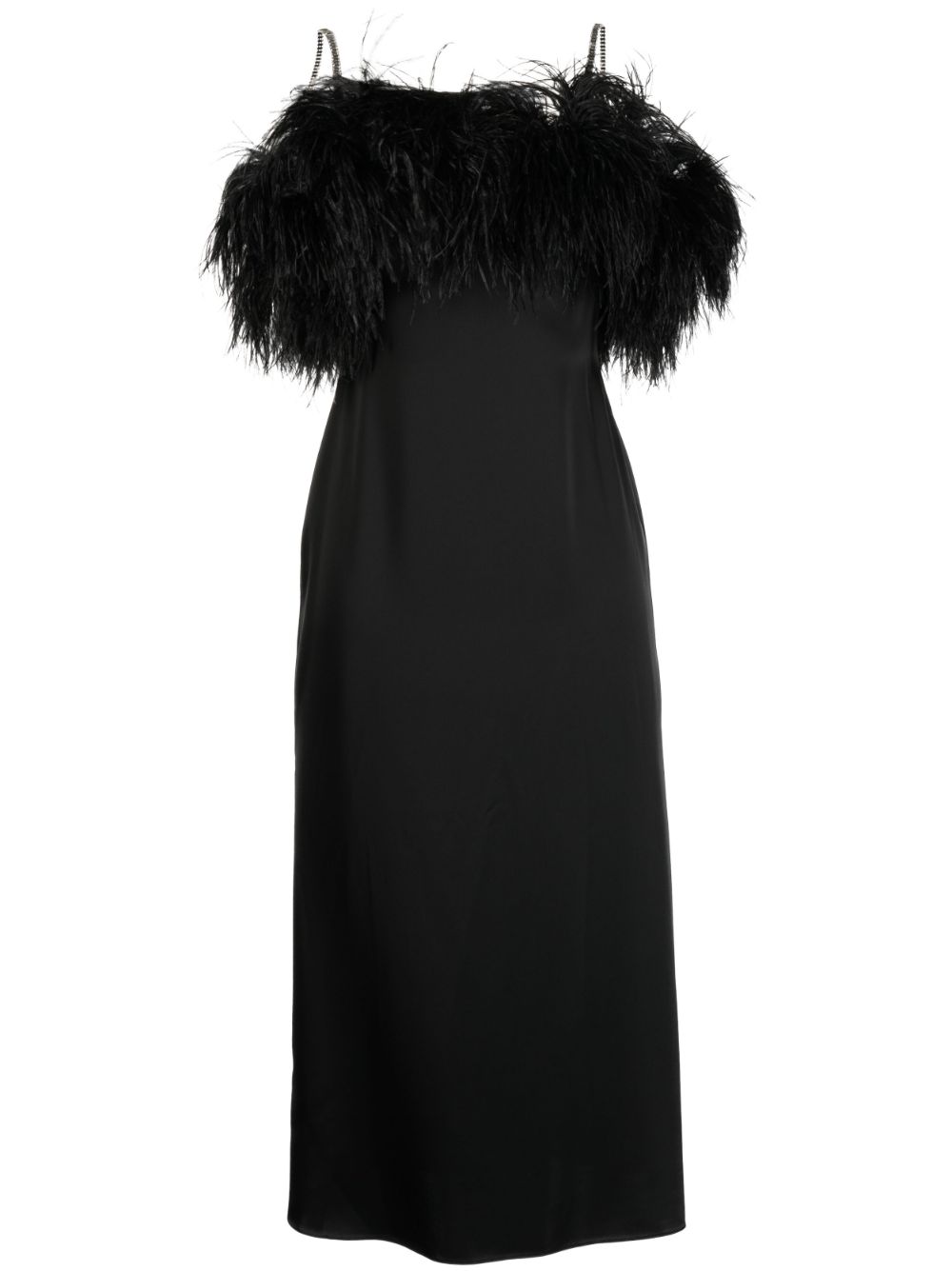 David Koma feather-trim satin midi dress - Black von David Koma