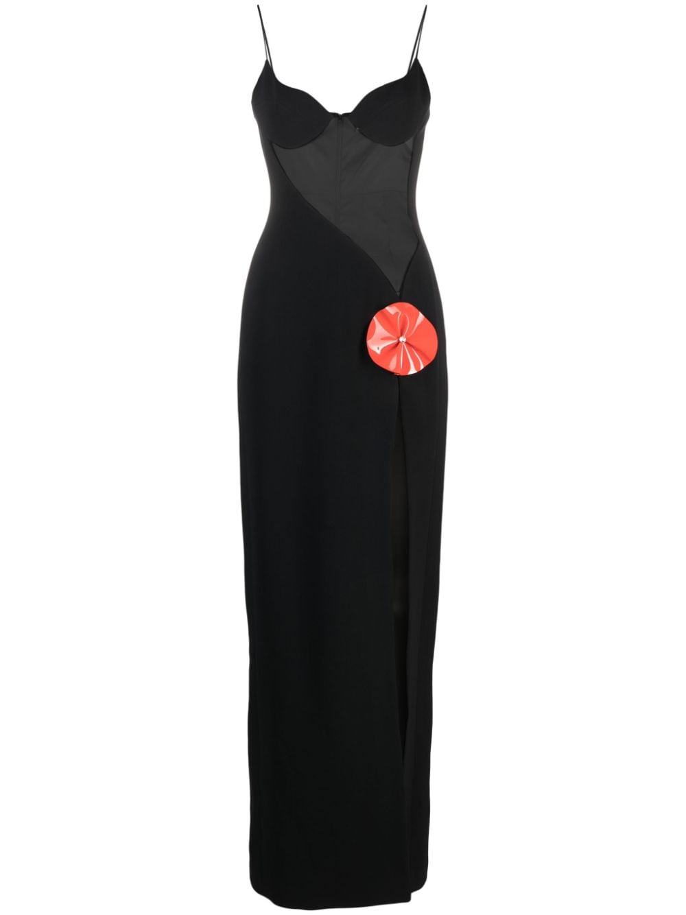 David Koma floral-appliqué cady gown - Black von David Koma