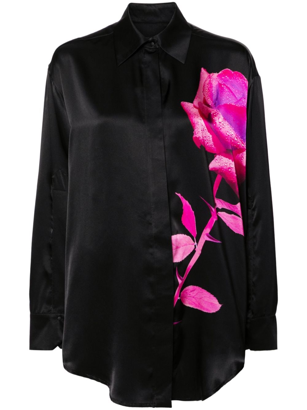 David Koma rose-print satin shirt - Black von David Koma
