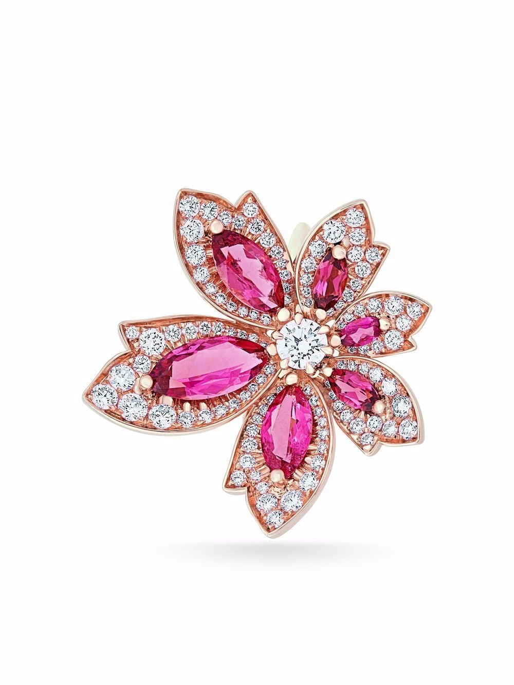 David Morris 18kt rose gold Palm flower rubellite and white diamond ring - Pink von David Morris