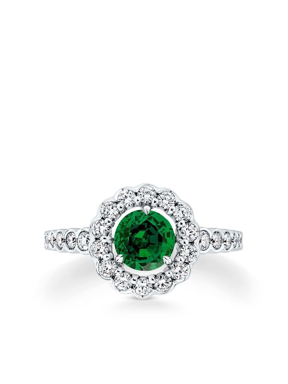 David Morris 18kt white gold Elizabeth emerald and diamond ring - Silver von David Morris