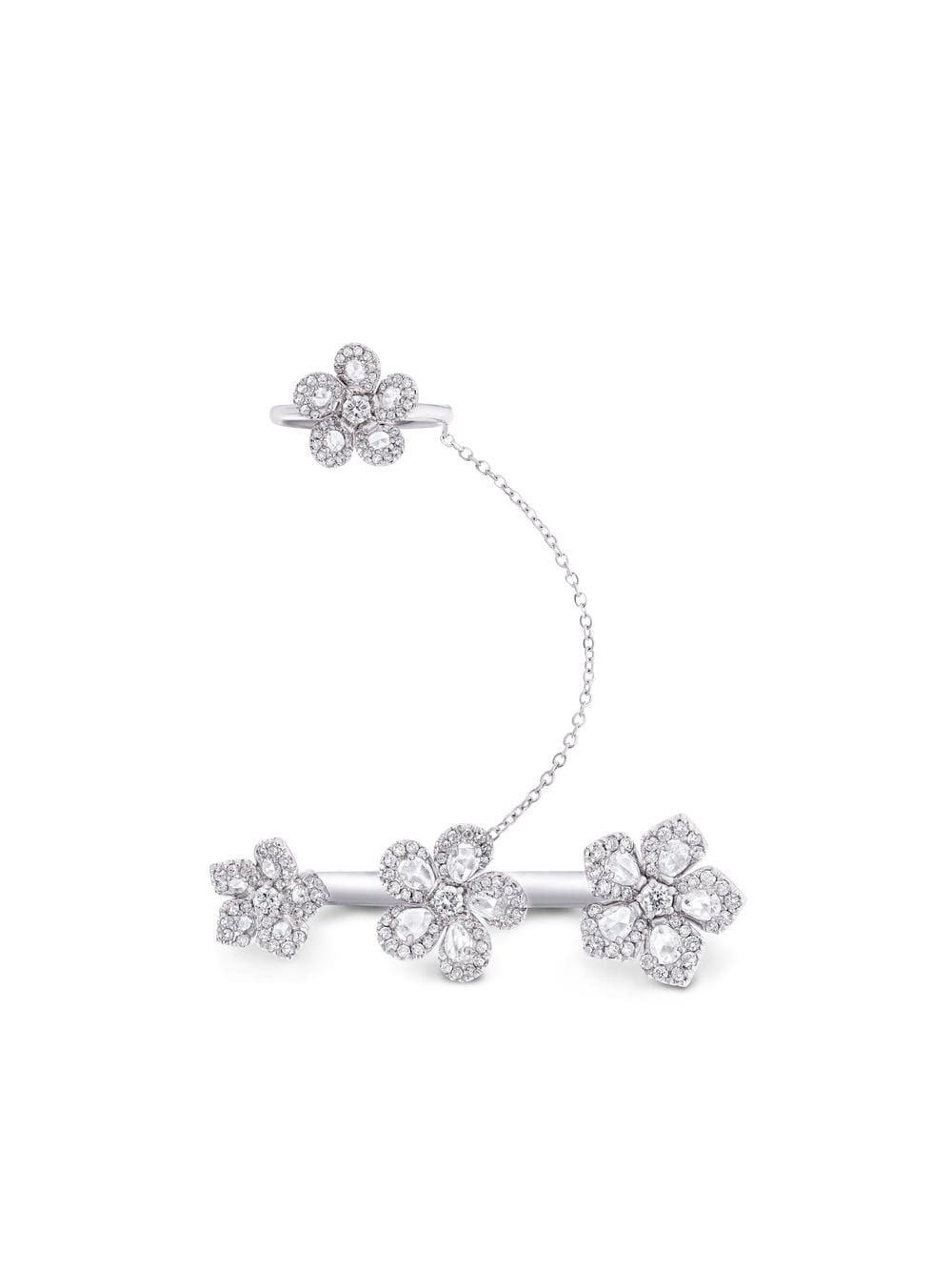 David Morris 18kt white gold Miss Daisy 4 Flower Chain diamond ing - Silver von David Morris