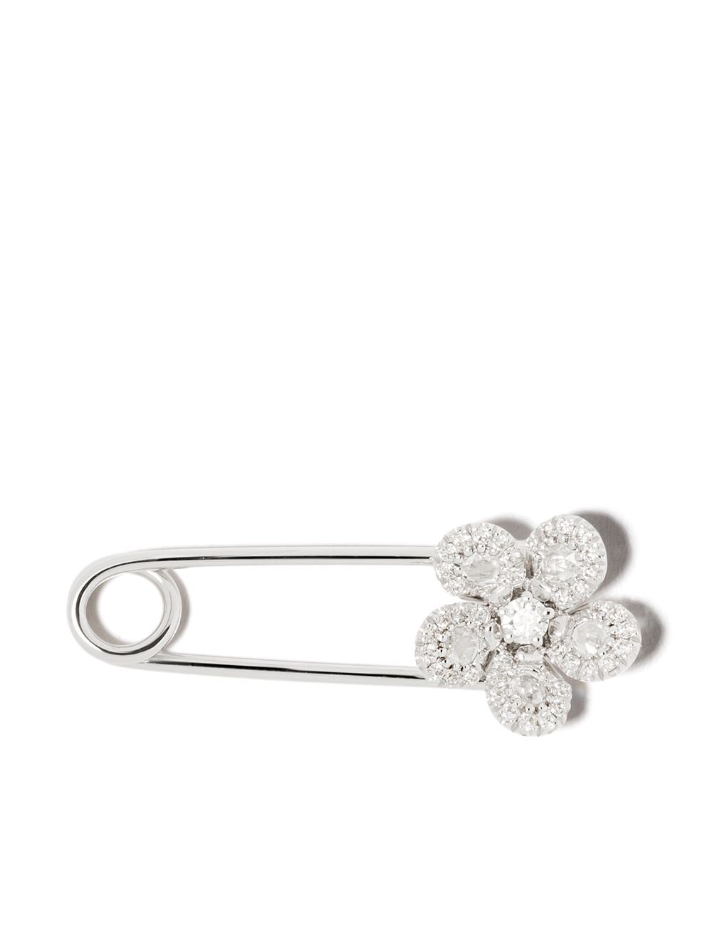 David Morris 18kt white gold Miss Daisy Flower diamond safety pin brooch - Silver von David Morris