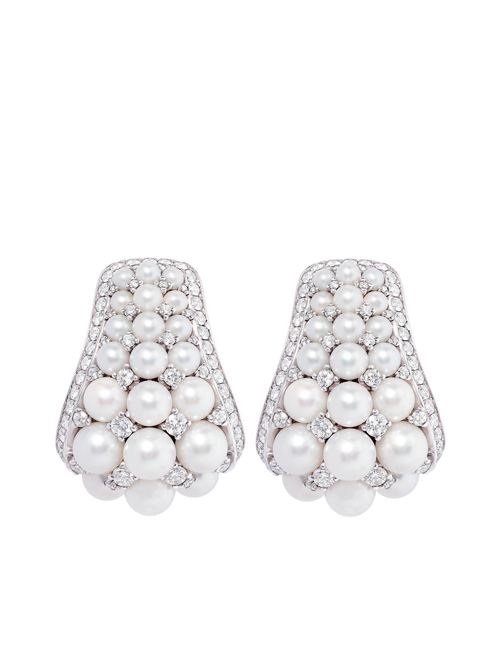 David Morris 18kt white gold Pearl Rose Deco diamond and pearl hoops earrings - Silver von David Morris