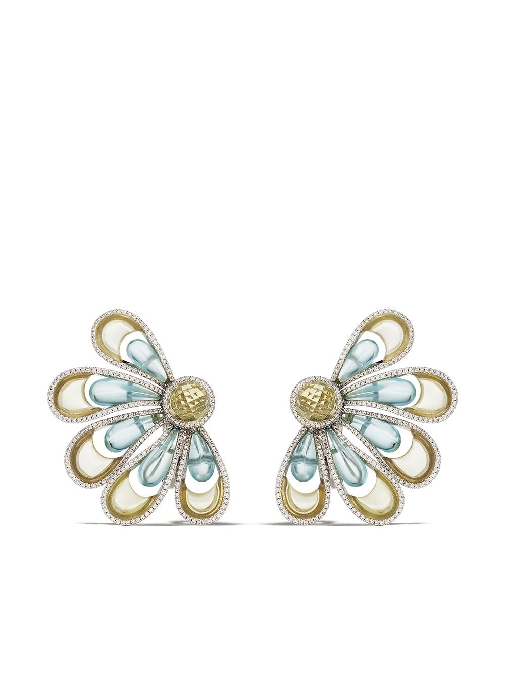 David Morris 18kt white gold Vintage Aquamarine & Citrine Flower earrings - Silver von David Morris