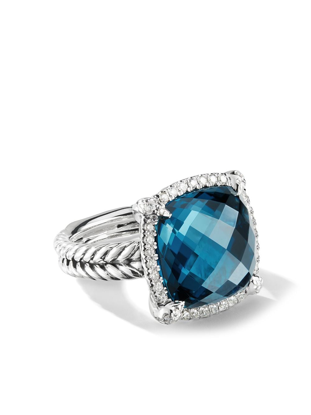 David Yurman 14mm sterling silver Chatelaine pavé diamond and blue topaz ring von David Yurman