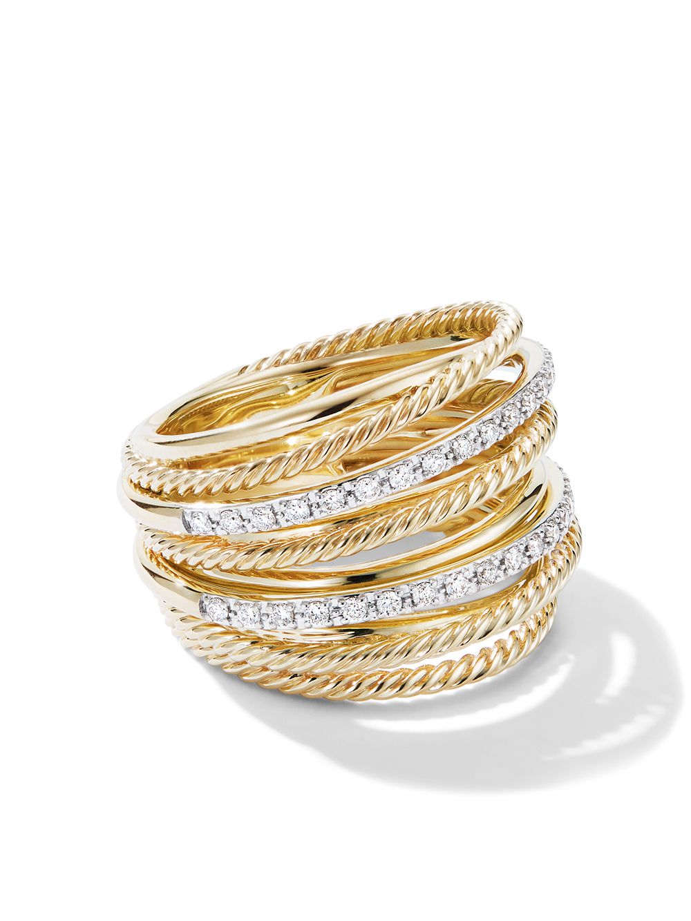 David Yurman 18kt yellow gold Crossover diamond wide ring von David Yurman