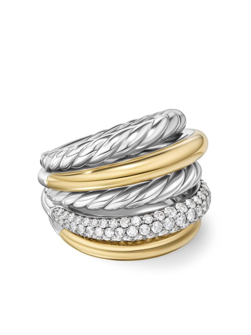 David Yurman 18kt yellow gold and sterling silver Bold Mercer diamond stacked ring von David Yurman