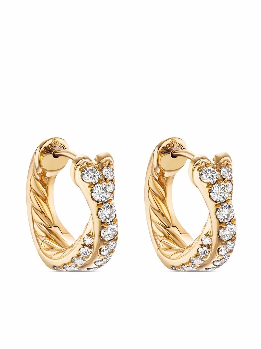 David Yurman 18kt yellow gold diamond pave crossover hoop earrings von David Yurman