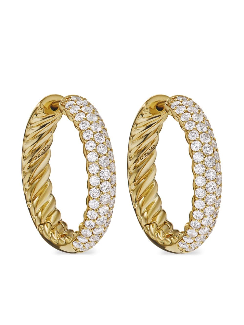 David Yurman 18kt yellow gold diamond sculpted cable hoop earrings von David Yurman