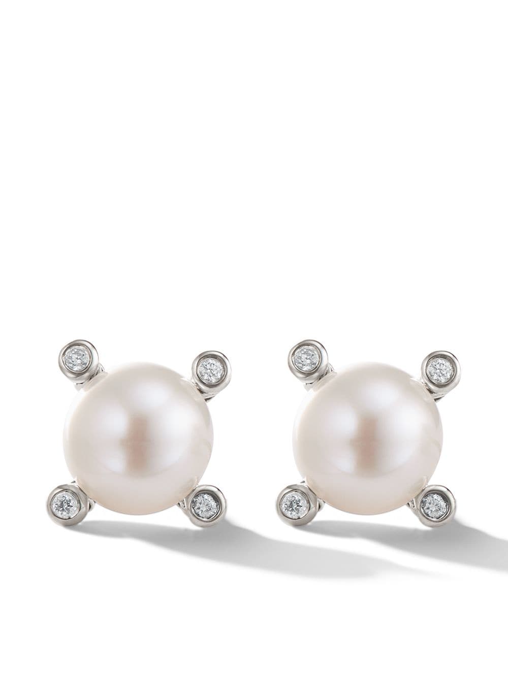 David Yurman sterling silver Cable pearl and diamond stud earrings von David Yurman