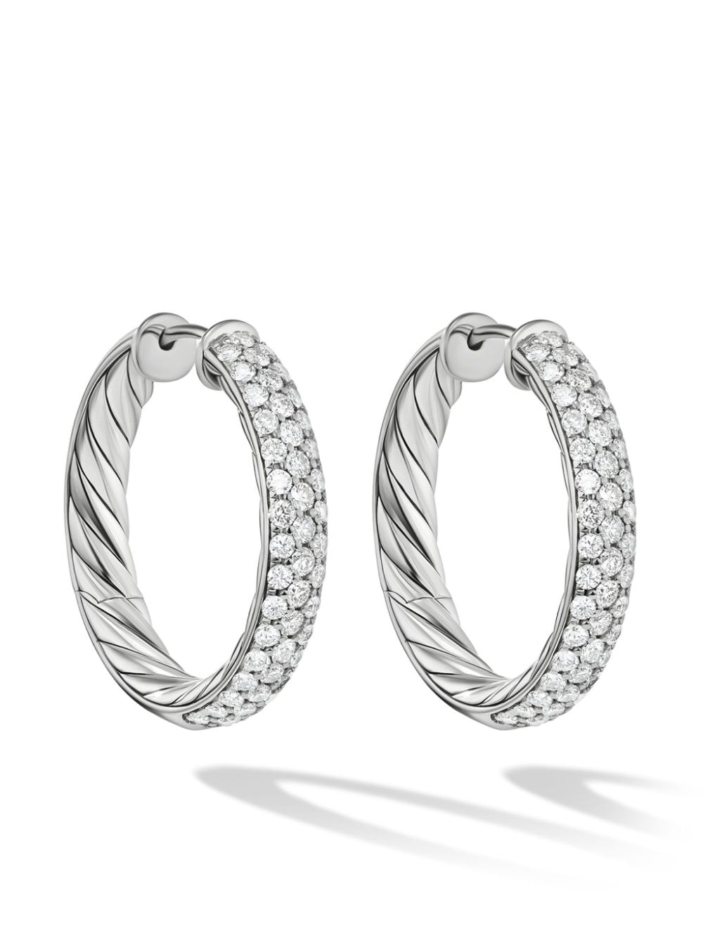 David Yurman sterling silver diamond sculpted cable hoop earrings von David Yurman