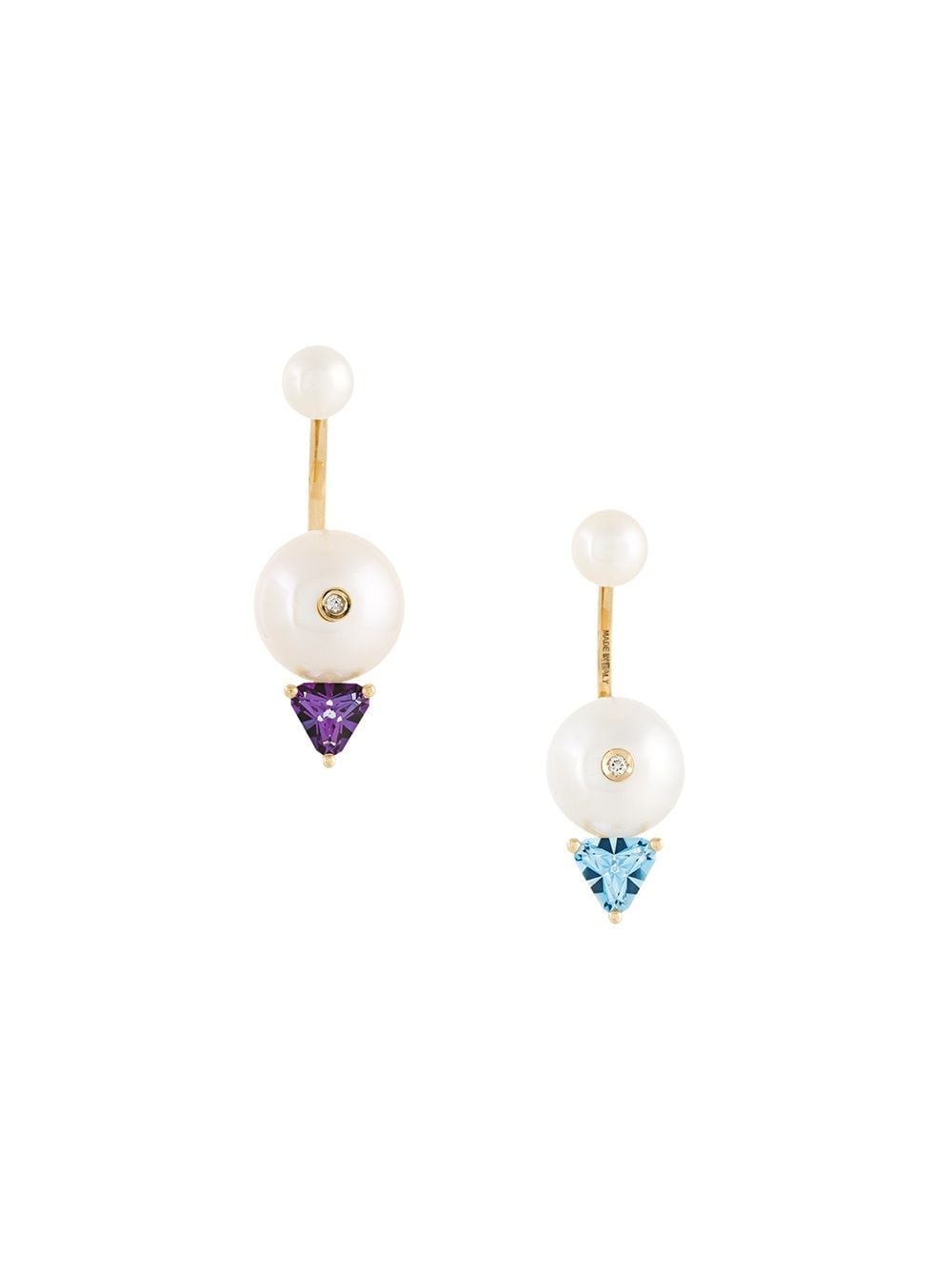 Delfina Delettrez 18kt gold Trillion diamond, pearl and topaz earrings - White von Delfina Delettrez