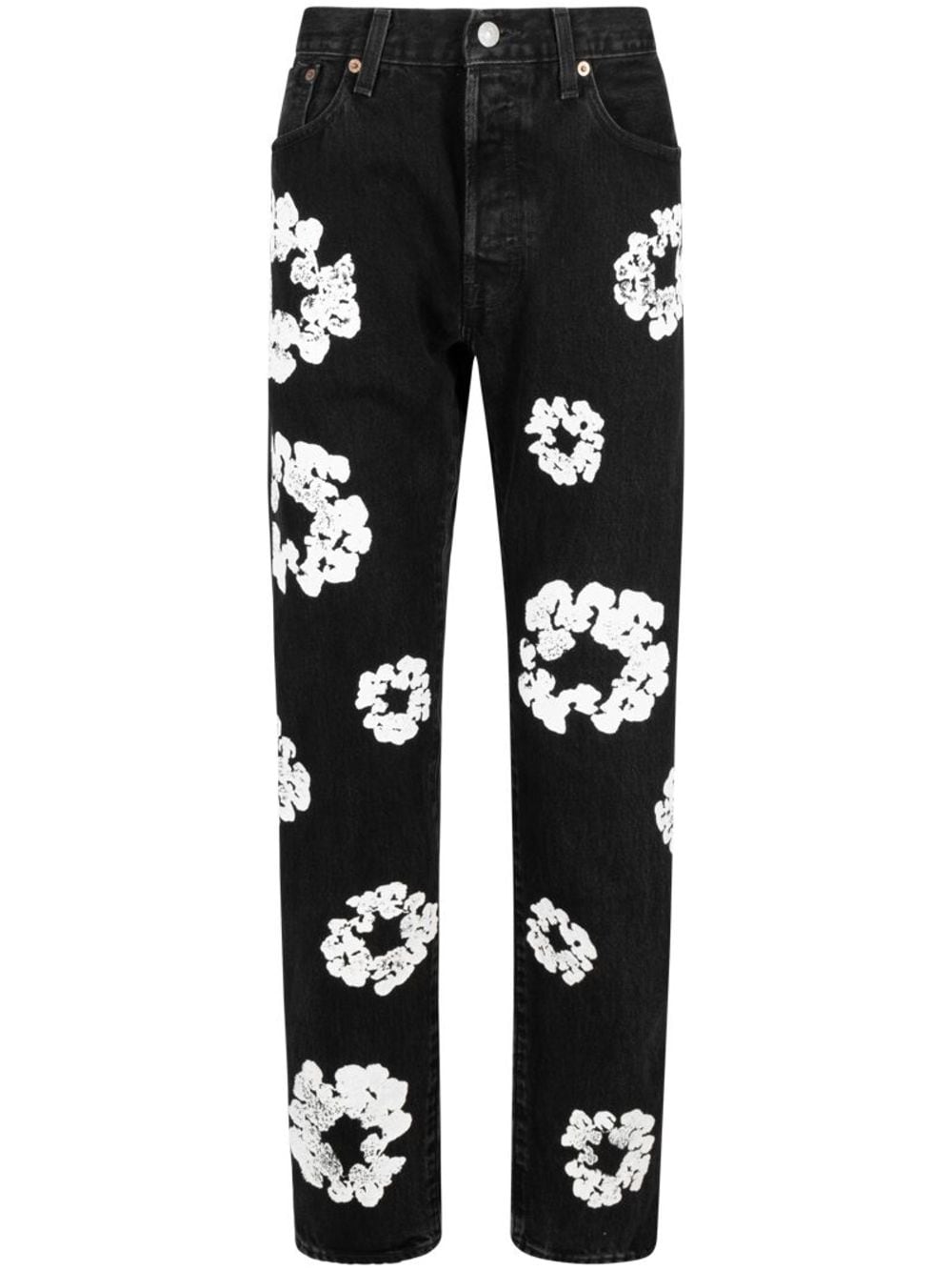 Denim Tears x Levi's Cotton Wreath-print straight-leg jeans - Black von Denim Tears