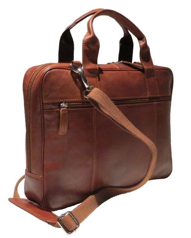 Laptop-Tasche aus Vollrindleder 41 cm cognac von Dermata Lederwaren