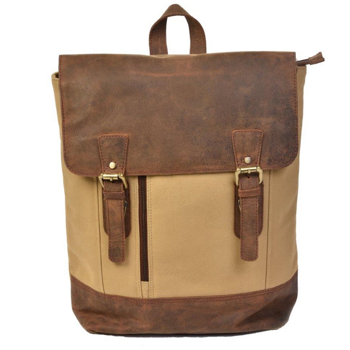 Rucksack aus Canvas/Leder in Beige/Braun von Dermata Lederwaren