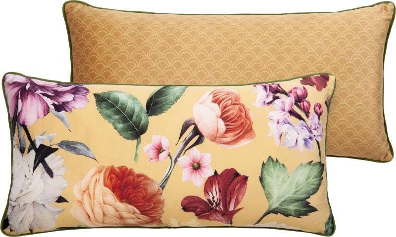 Descanso Dekokissen »Fiori«, Mit Füllung, 1 Stück, Mit Biese, 30x60, Wendeoptik, Weich, Blumen Sand von Descanso