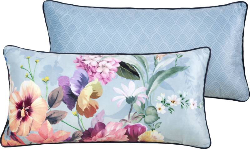 Descanso Dekokissen »Novara«, Mit Füllung, 1 Stück, Mit Biese, 30x60, Wendeoptik, Weich, Blumen Grau von Descanso