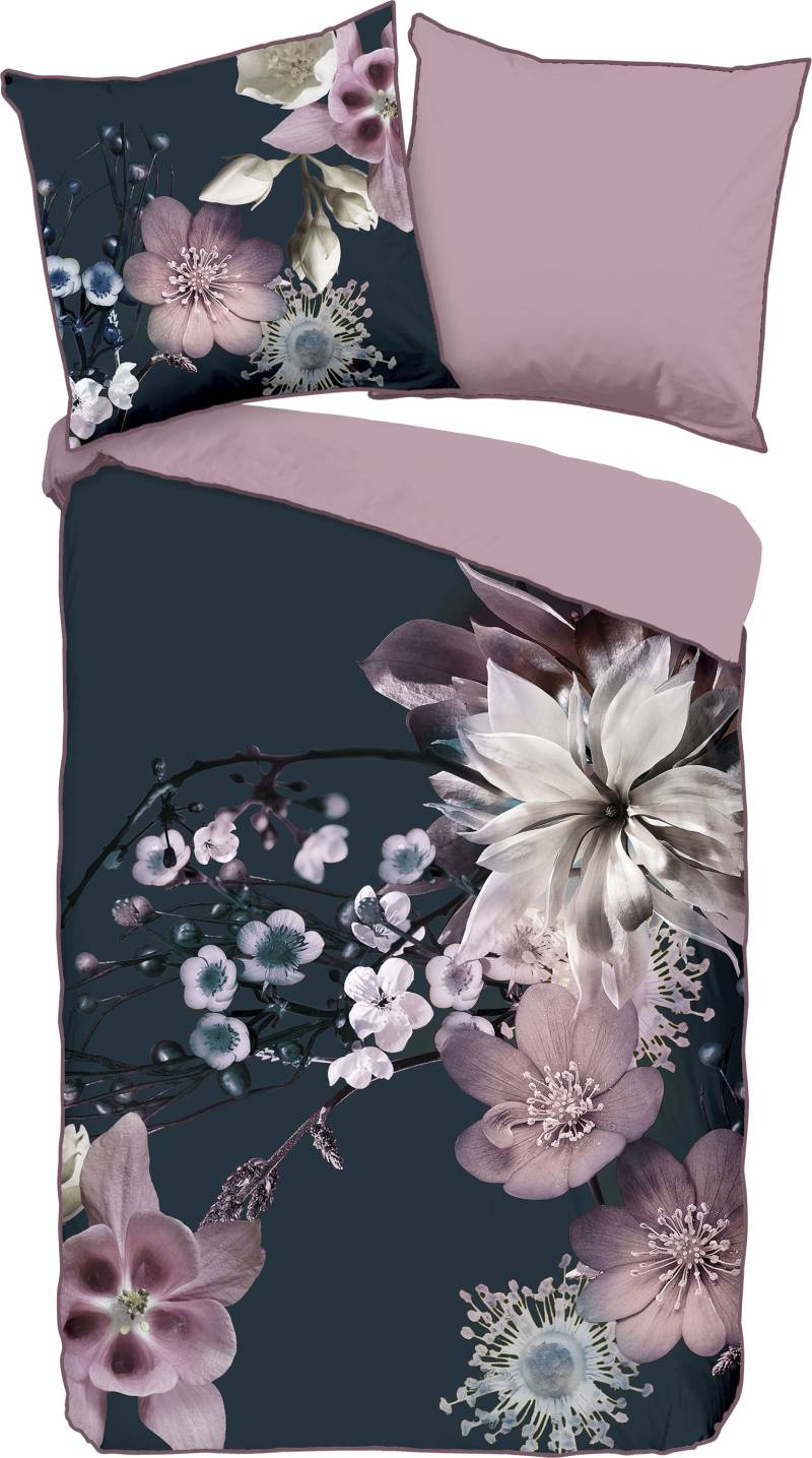 Descanso Wendebettwäsche »Guana«, Baumwolle, Satin, 135x200, Biese, Reissverschluss, Wende, Blumen von Descanso