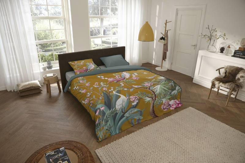 Descanso Wendebettwäsche »Sarenza«, Mako Satin, 135x200, Biese, Reissverschluss, Wendeoptik, Blumen, Grau von Descanso
