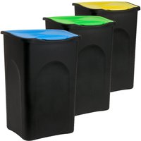 Mülleimer mit Deckel 3er-Set Kunststoff Blau/Grün/Gelb 50L von Deuba®