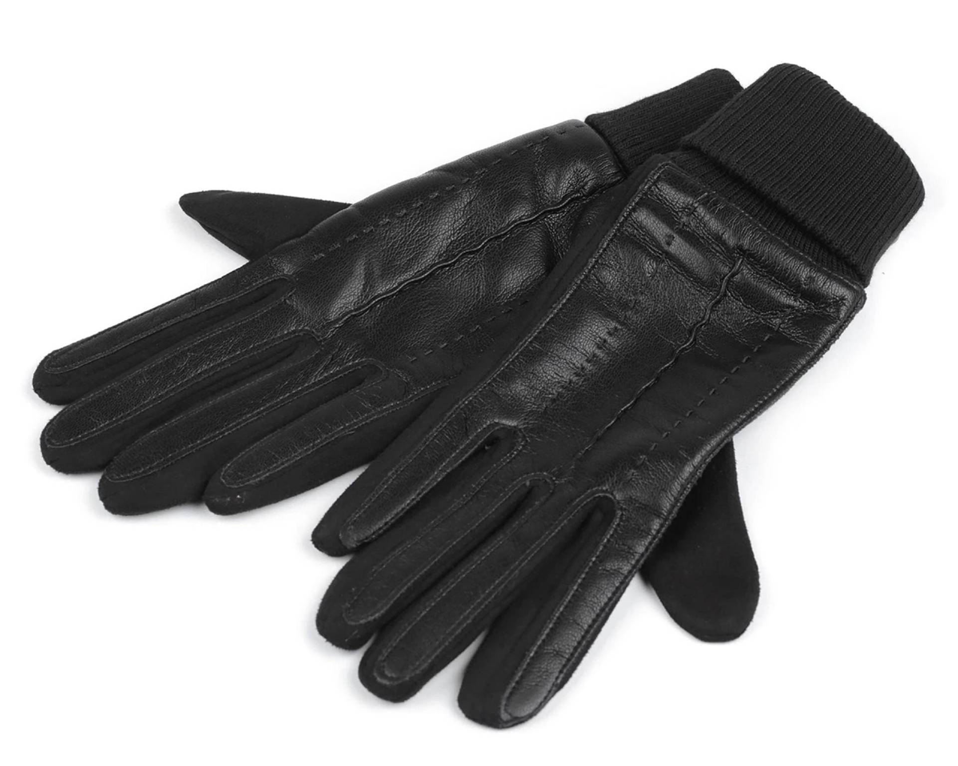 Handschuhe Und Mit Öko-leder Verziert Mit Touch Und Elastikbund, Unisex Mit Touchfunktion Am Zeigefinger Damen Schwarz ONE SIZE von Diademita