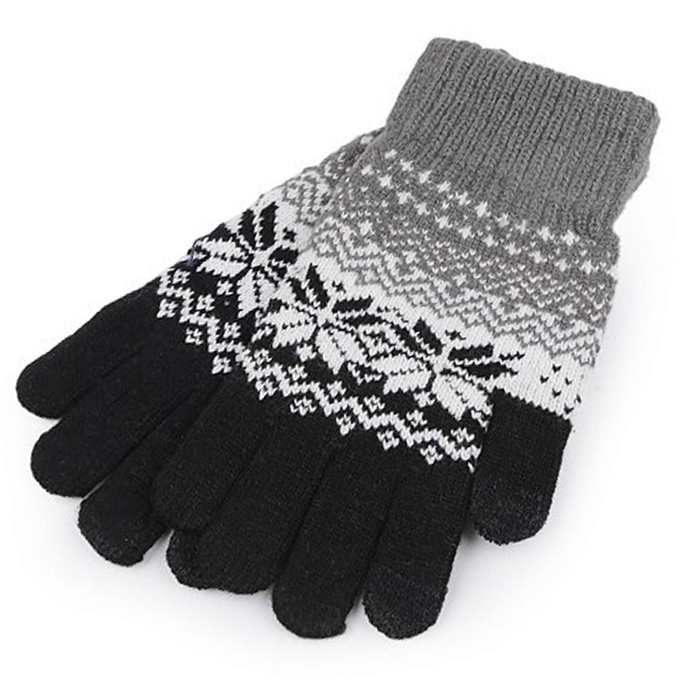 Strickhandschuhe /mädchen Norwegermuster Und Touchfunktion An Daumen Und Zeigefinger Damen Schwarz ONE SIZE