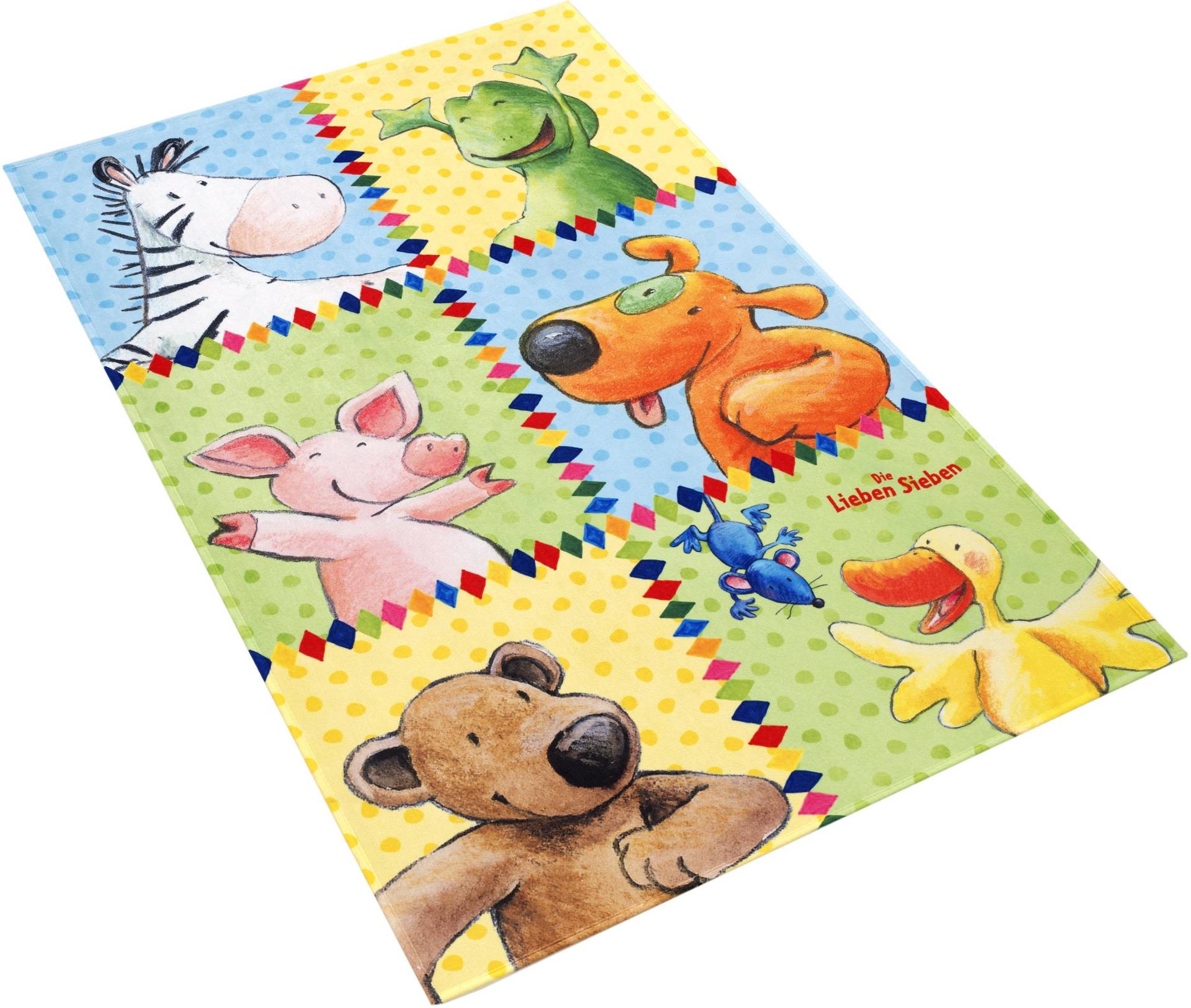 Die Lieben Sieben Kinderteppich »LS-213«, rechteckig, 6 mm Höhe, Stoff Druck, Patchwork Design, Motiv Tiere, weiche Microfaser von Die Lieben Sieben