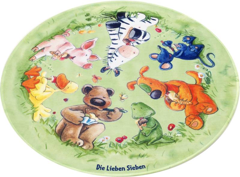 Die Lieben Sieben Kinderteppich »LS-214«, rund, 6 mm Höhe, Stoff Druck, Motiv Tiere, weiche Microfaser, Kinderzimmer von Die Lieben Sieben