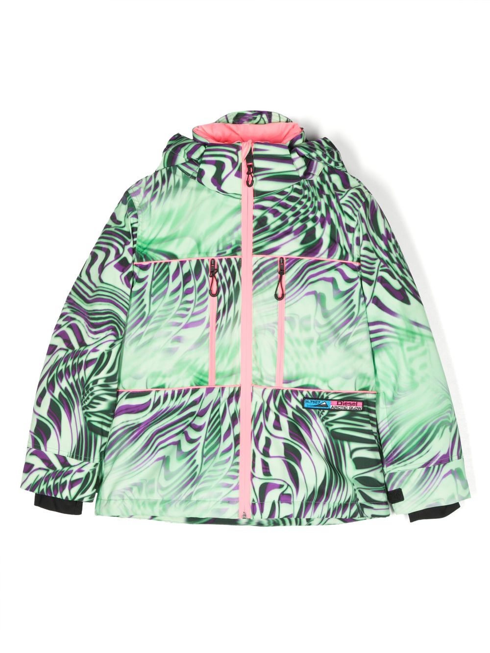 Diesel Kids Jempi-Ski abstract-print hooded jacket - Green von Diesel Kids