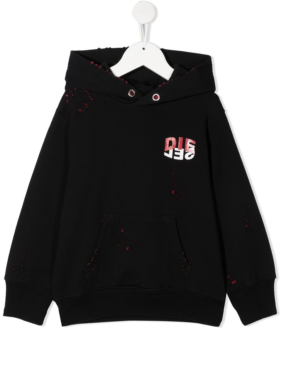 Diesel Kids TEEN distressed logo print pullover hoodie - Black von Diesel Kids