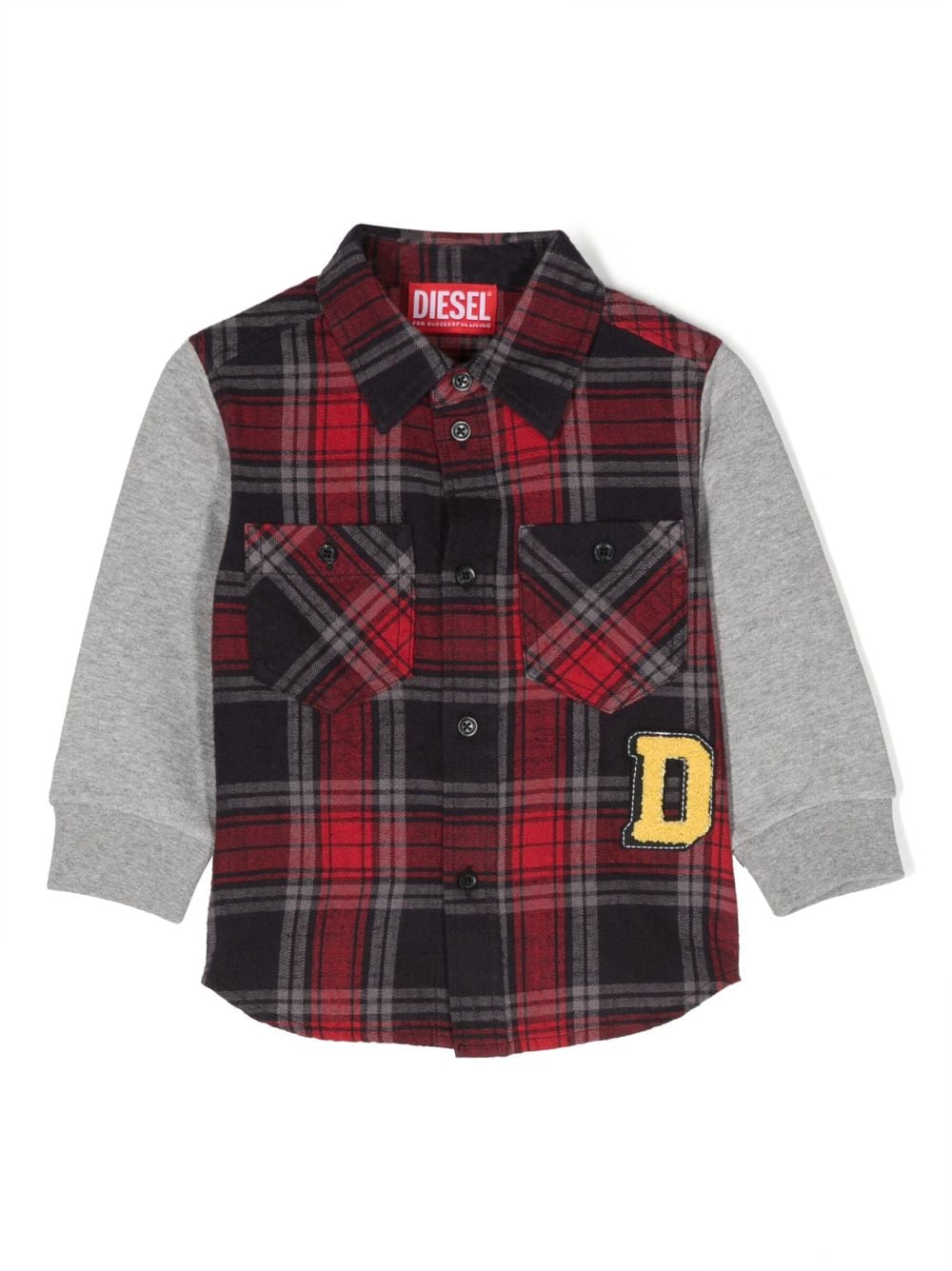 Diesel Kids check-pattern panelled shirt - Grey von Diesel Kids