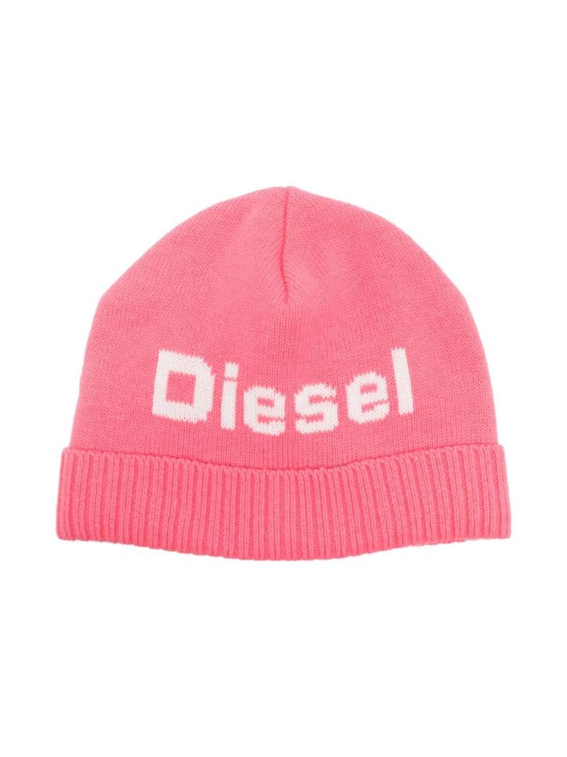 Diesel Kids logo-print ribbed-trim beanie - Pink von Diesel Kids