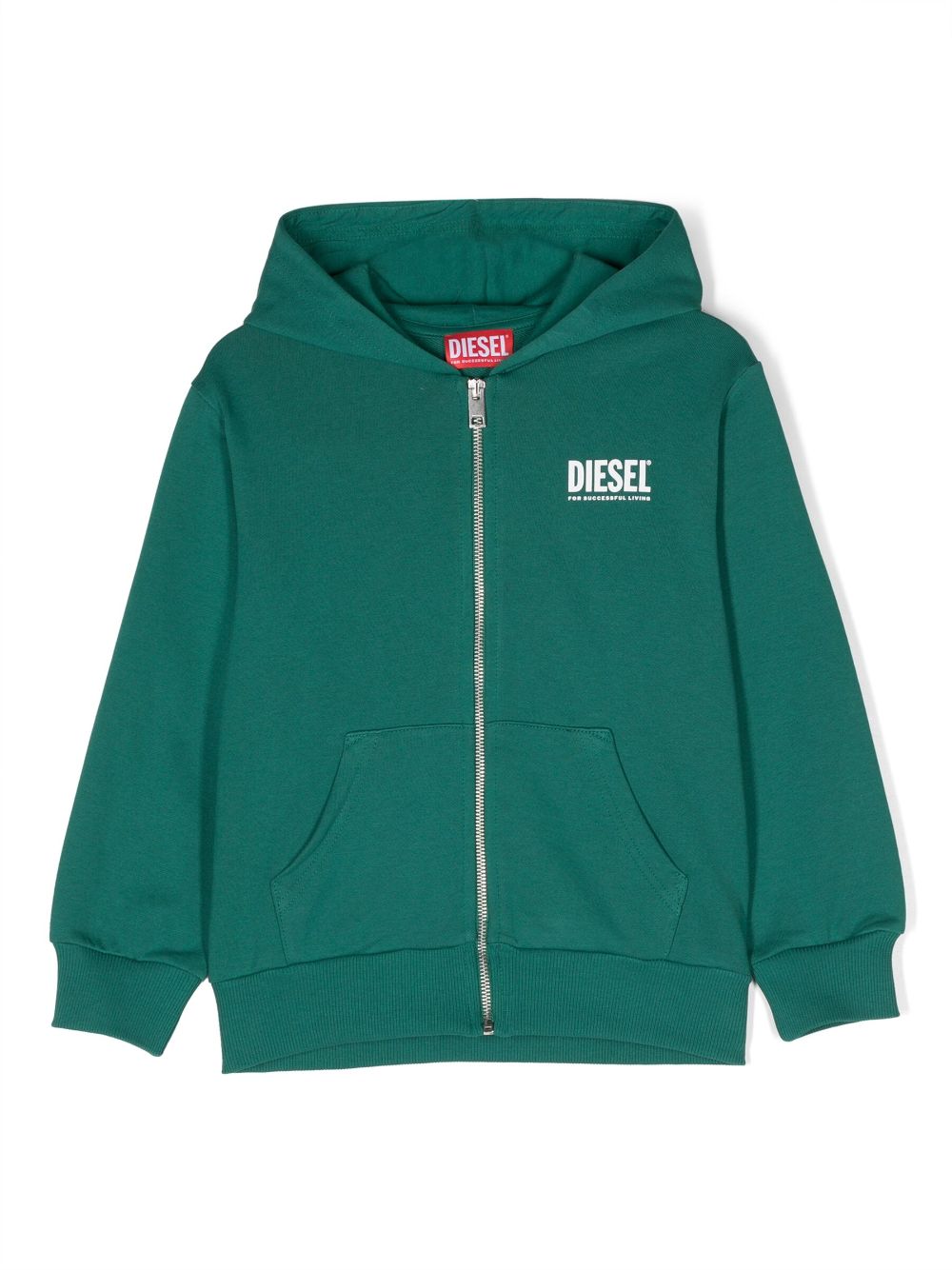 Diesel Kids logo-print zip-up hoodie - Green von Diesel Kids