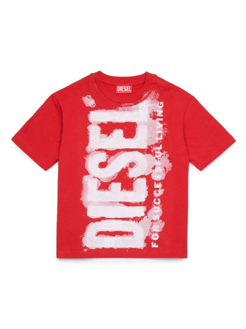 Diesel Kids watercolour-effect logo T-shirt - Red von Diesel Kids