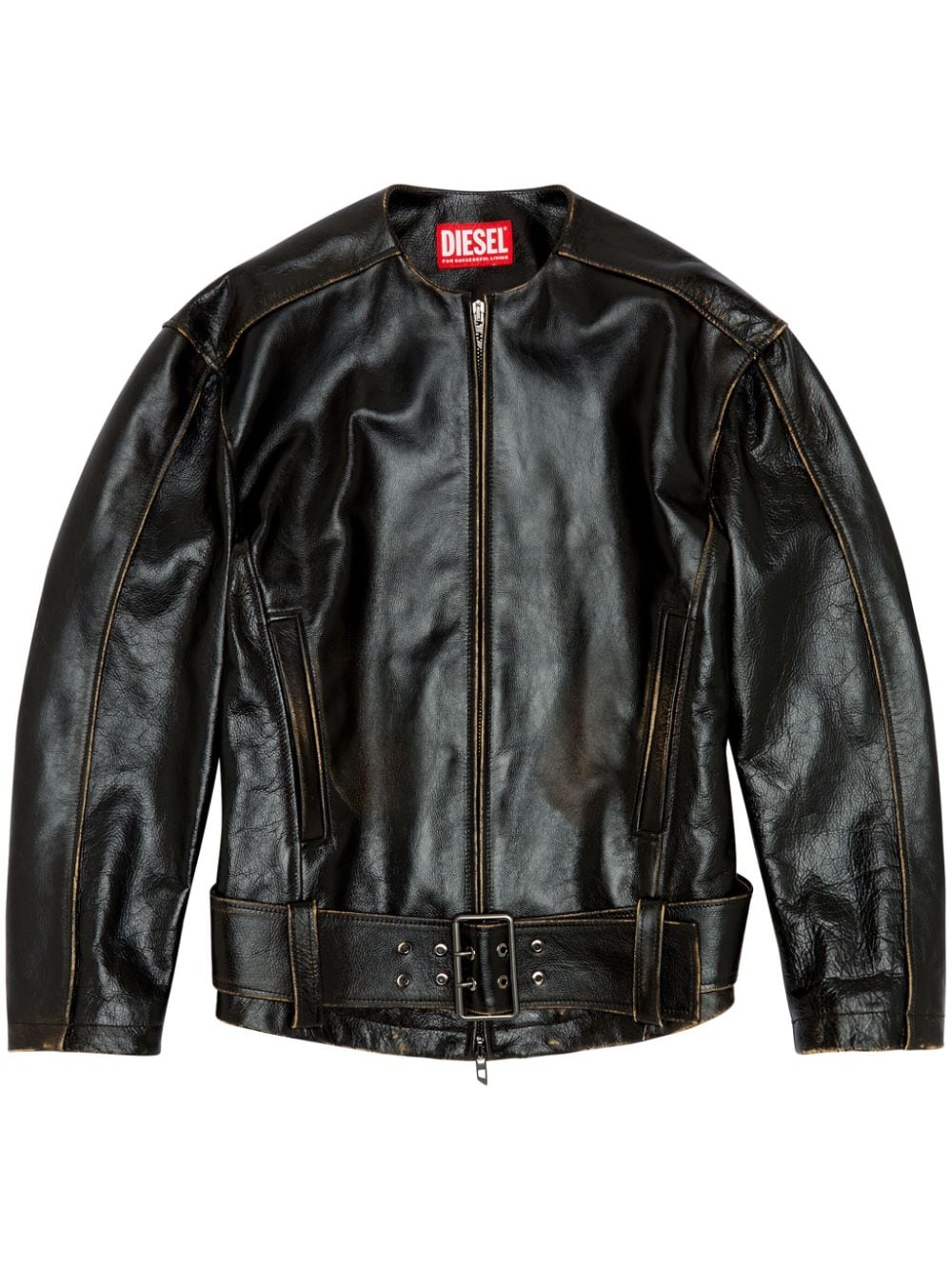 Diesel L-Margy collarless leather jacket - Black von Diesel