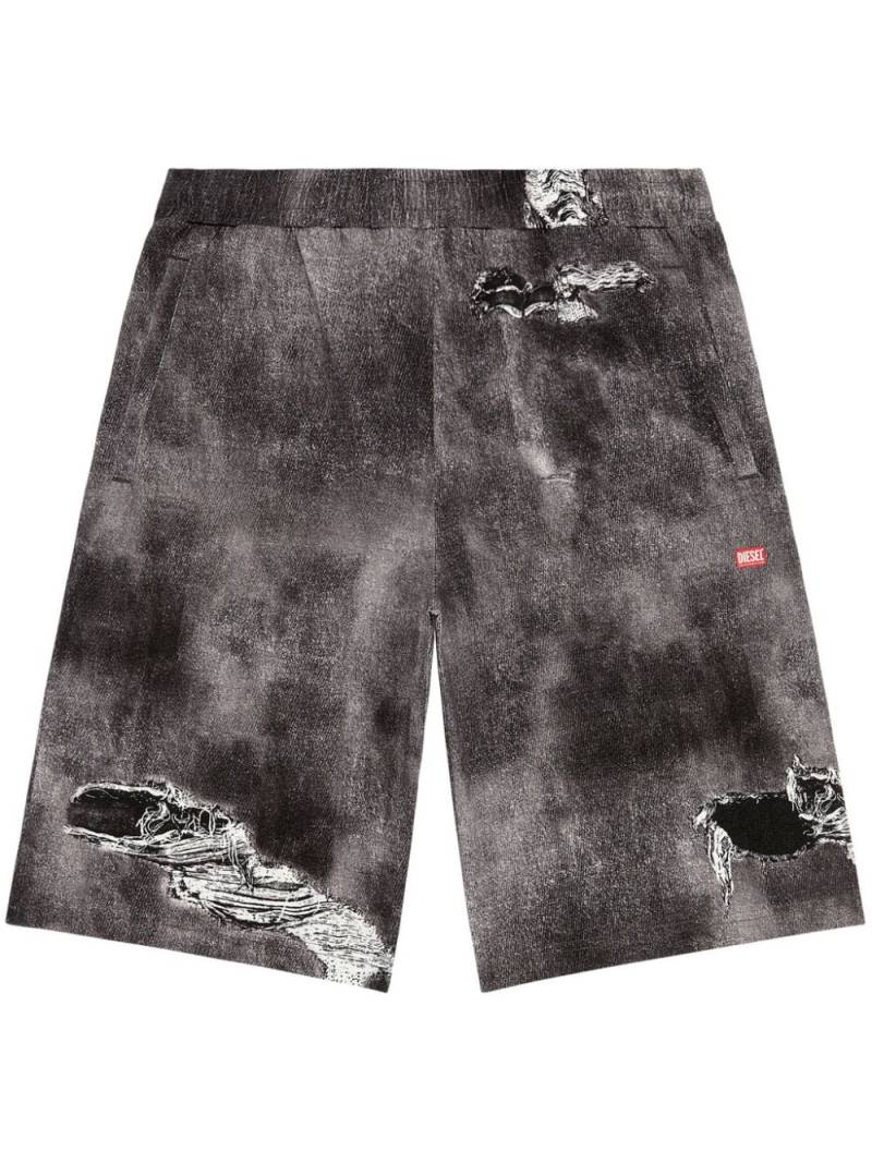 Diesel distressed-print cotton track shorts - Black von Diesel